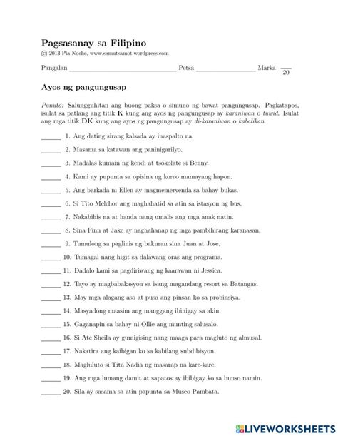 Ayos ng Pangungusap exercise .